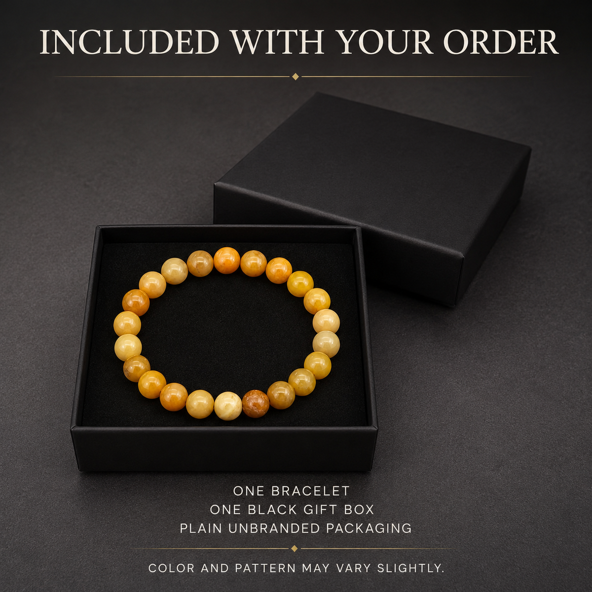 Golden Intention Bracelet with a plain black gift box
