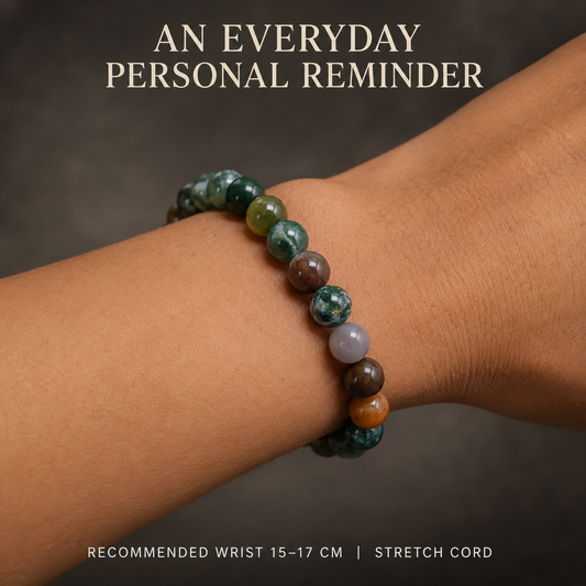 Balance and Intention Bracelet worn on a wrist