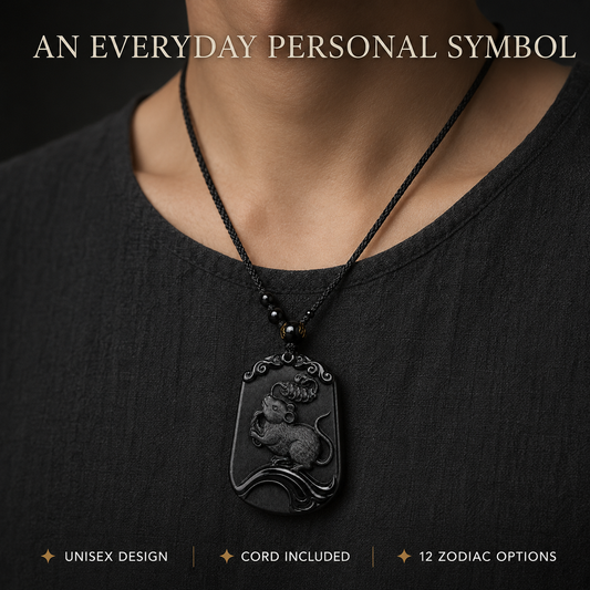 Zodiac Symbol Pendant worn with an included black cord