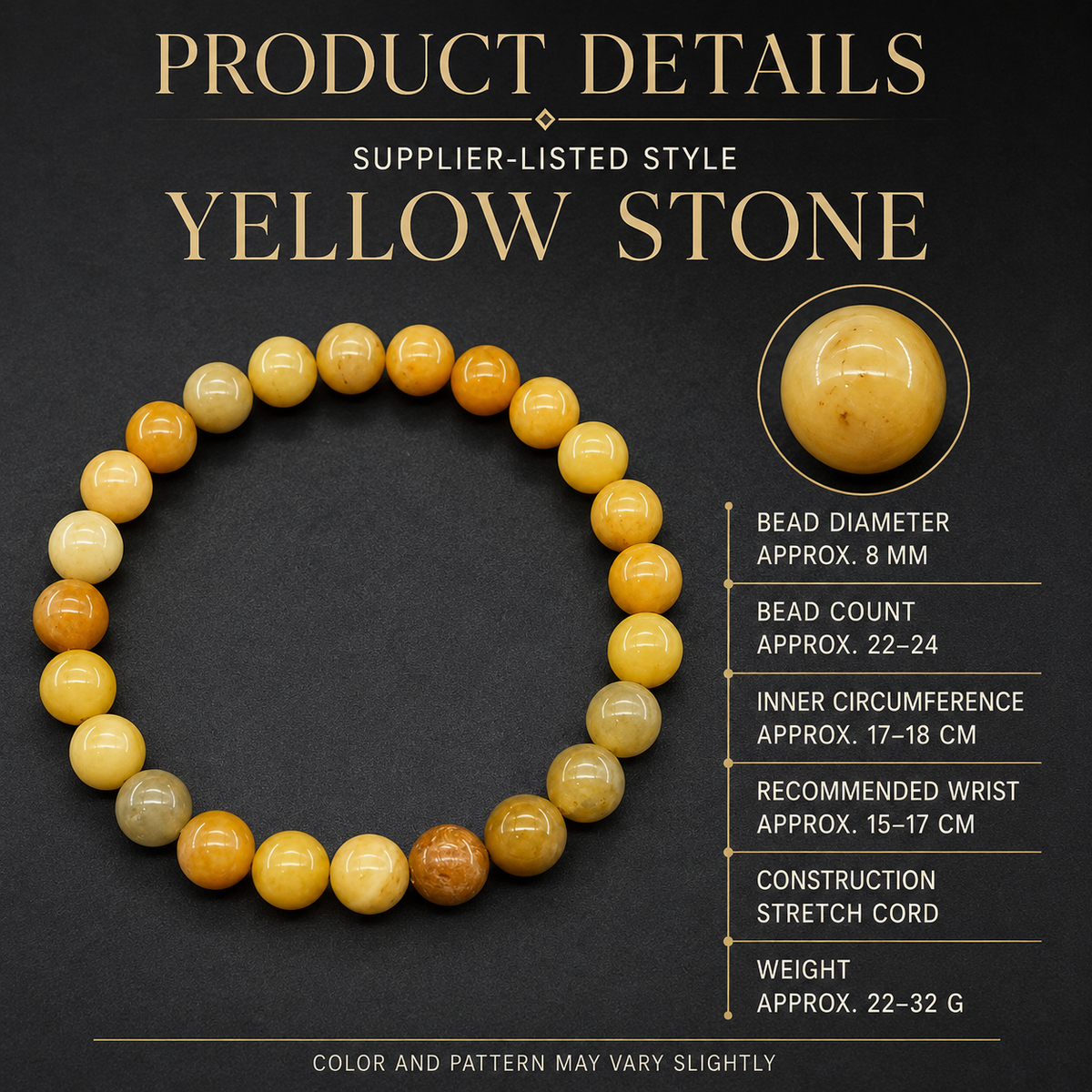 Golden Intention Bracelet bead size and product details
