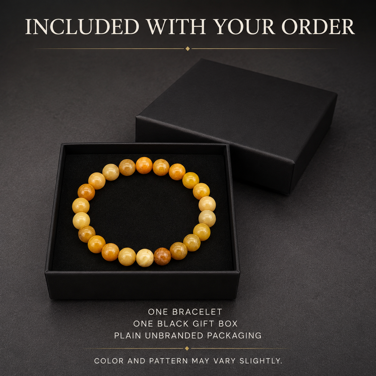 Golden Intention Bracelet with a plain black gift box