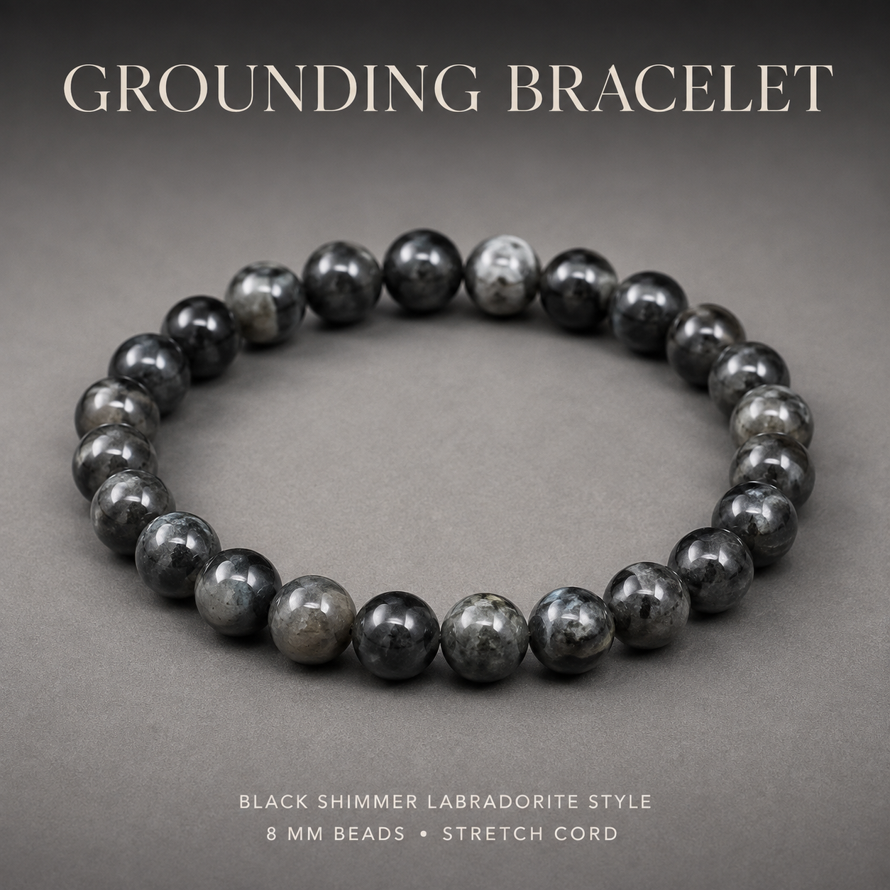 Grounding Bracelet with black shimmer labradorite style beads