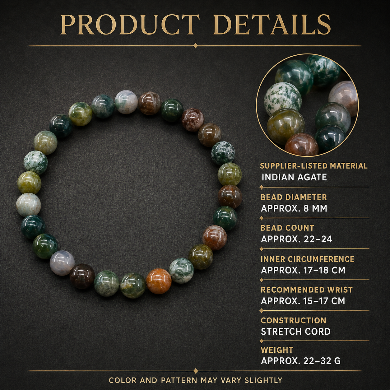 Balance and Intention Bracelet bead size and product details