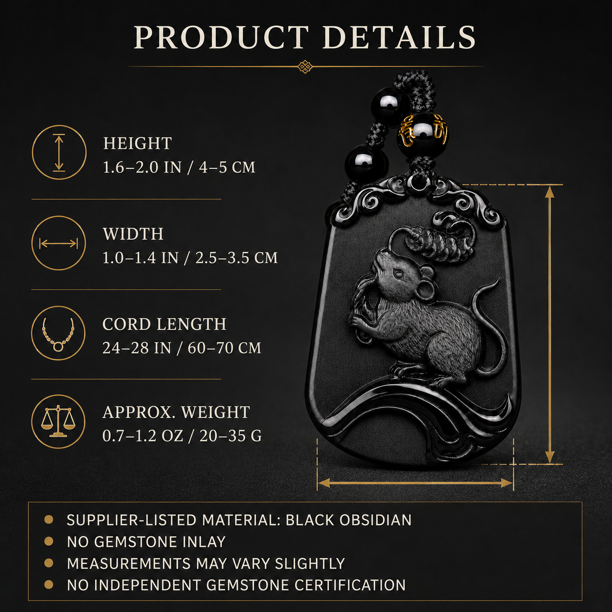 Zodiac Symbol Pendant approximate size and supplier-listed material details