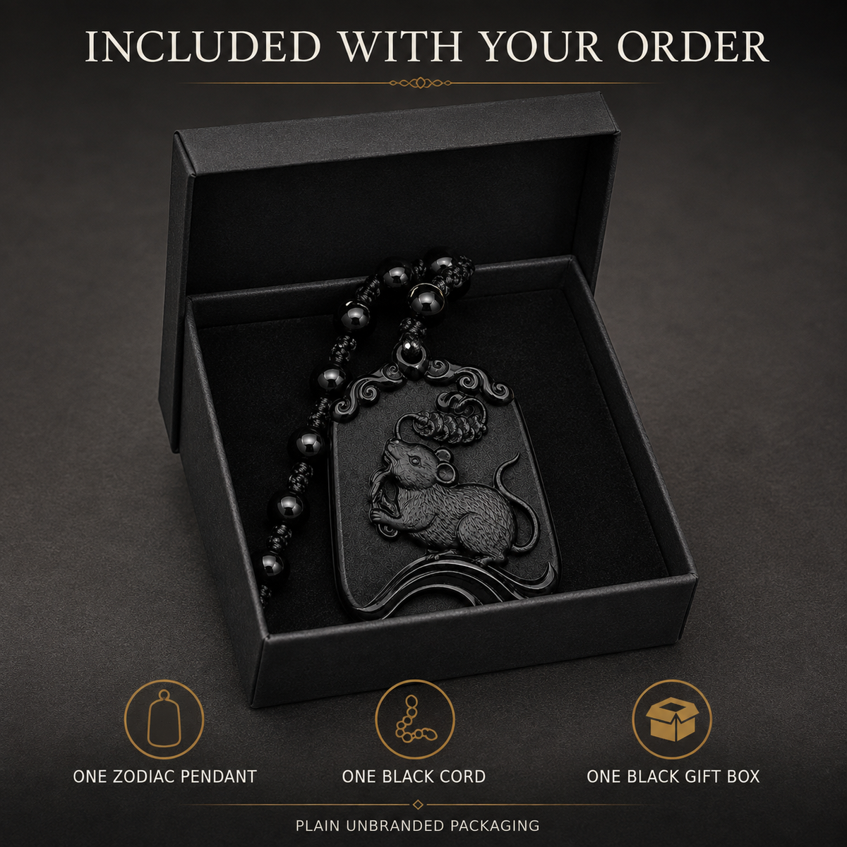 Zodiac Symbol Pendant with black cord and unbranded black gift box